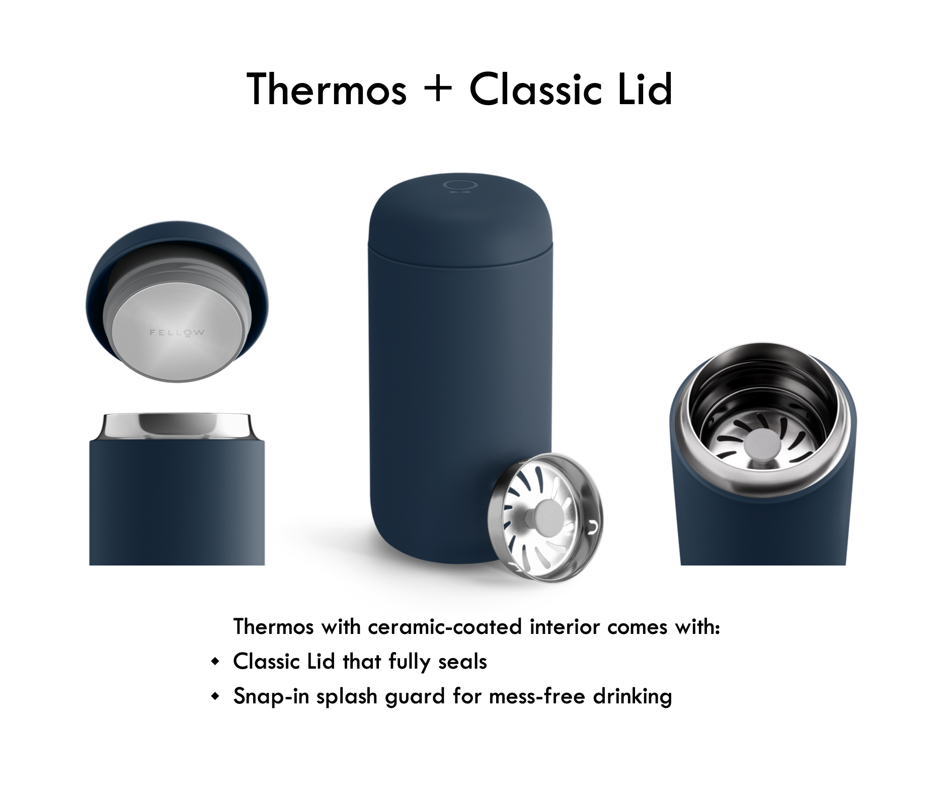 FELLOW Ceramic Coated Thermos + 2 Lid Options